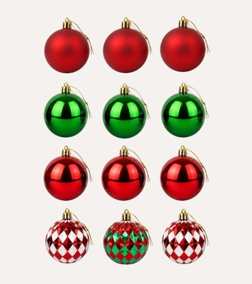 Set 12 Bolas Joren Lisas y con Estampados para Árbol