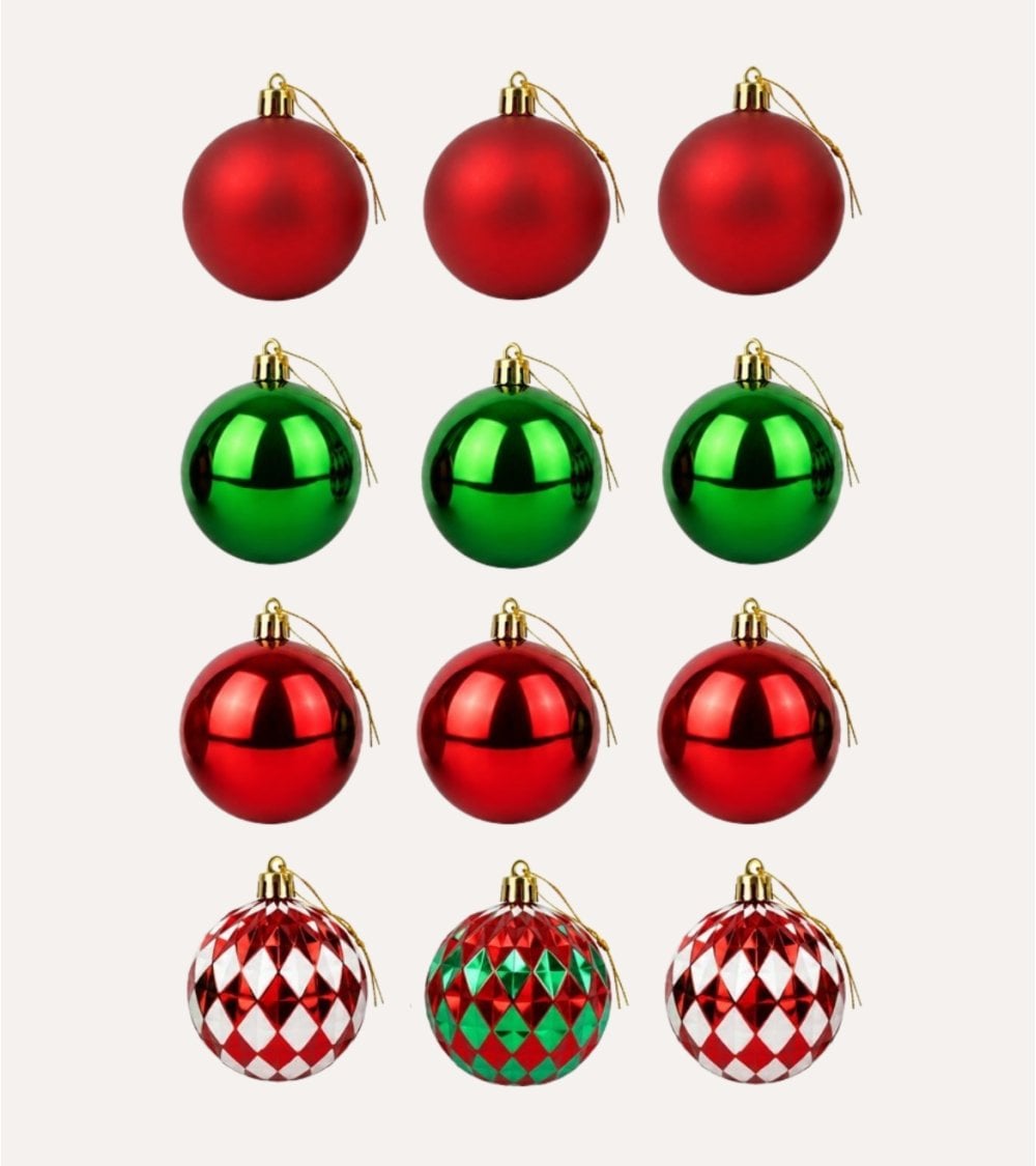 Set 12 Bolas Joren Lisas y con Estampados para Árbol