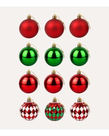 Set 12 Bolas Joren Lisas y con Estampados para Árbol