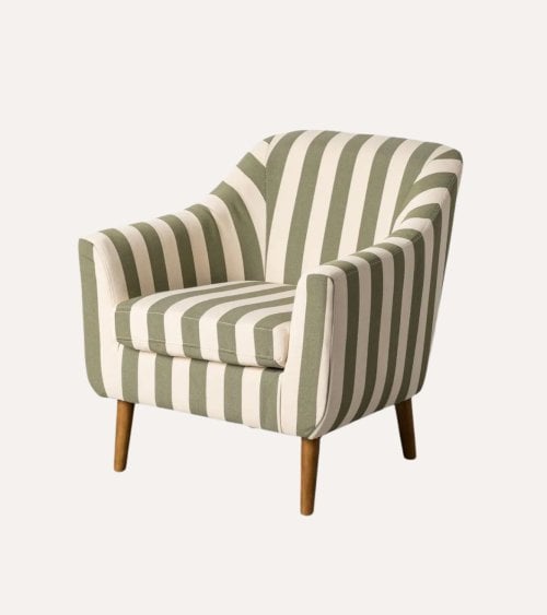 Sillón a Rayas de Madera de Caucho y Poliéster