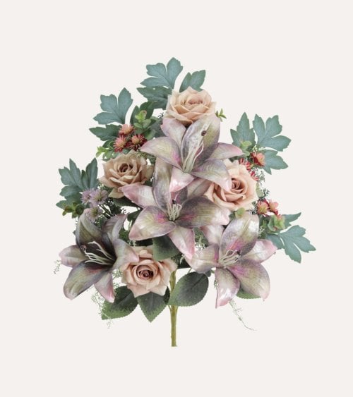 Ramo Decorativo Rosas y Lirios de Poliéster y Plástico