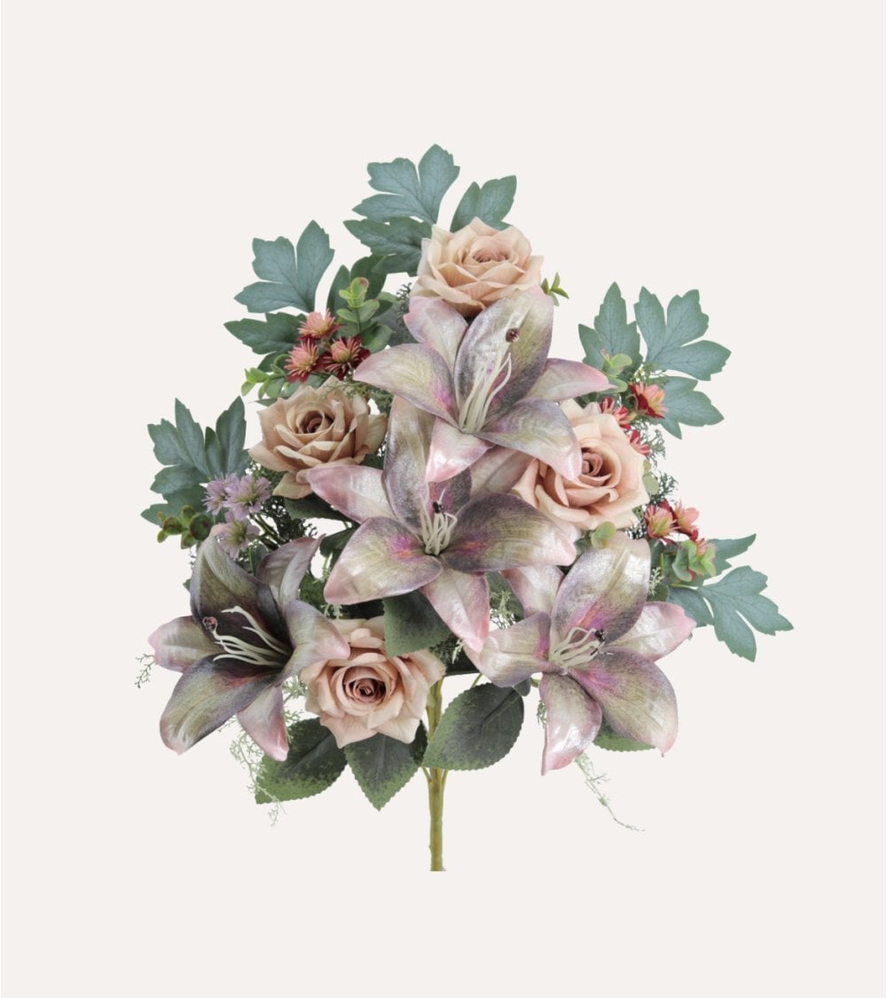 Ramo Decorativo Rosas y Lirios de Poliéster y Plástico