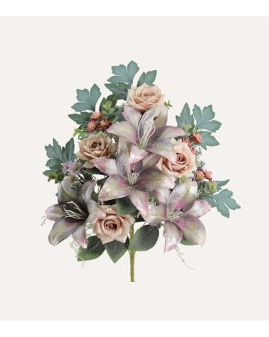 Ramo Decorativo Rosas y Lirios de Poliéster y Plástico