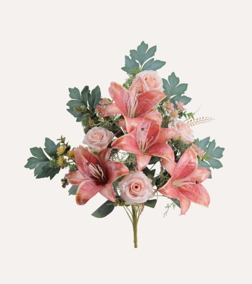 Ramo Decorativo Rosas y Lirios de Poliéster y Plástico