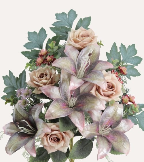 Ramo Decorativo Rosas y Lirios de Poliéster y Plástico