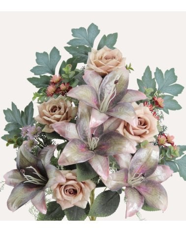 Ramo Decorativo Rosas y Lirios de Poliéster y Plástico