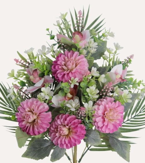 Palma Decorativa Zinnias y Orquídeas de Políester y Plástico