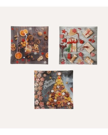 Plato Cuadrado Decorativo Navideño de Cristal