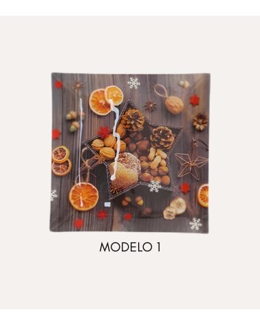 Plato Cuadrado Decorativo Navideño de Cristal
