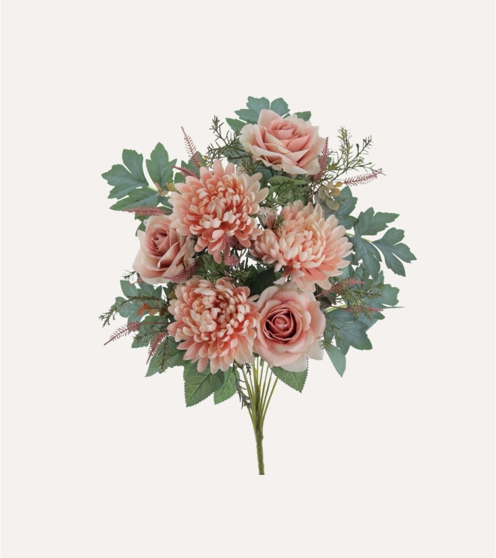 Palma Decorativa Crisantemos y Rosas de Poliéster y Plástico