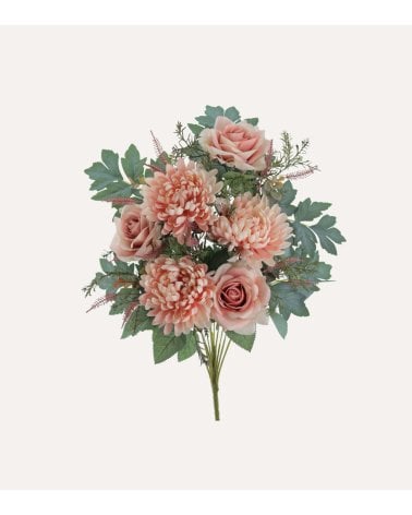 Palma Decorativa Crisantemos y Rosas de Poliéster y Plástico