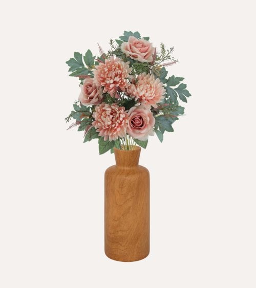 Palma Decorativa Crisantemos y Rosas de Poliéster y Plástico
