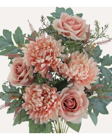 Palma Decorativa Crisantemos y Rosas de Poliéster y Plástico