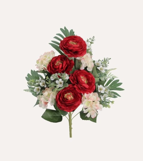 Palma Decorativa Ranunculos y Hortensias de Poliéster y Plástico