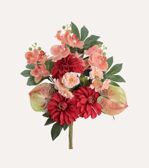 Palma Decorativa Dahlias con Anthurium de Plástico y Poliéster