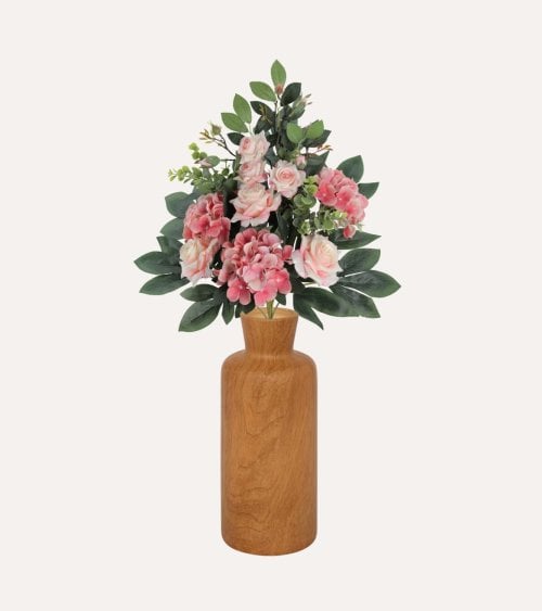 Palma Decorativa Rosas y Hortensias de Poliéster y Plástico
