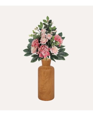 Palma Decorativa Rosas y Hortensias de Poliéster y Plástico
