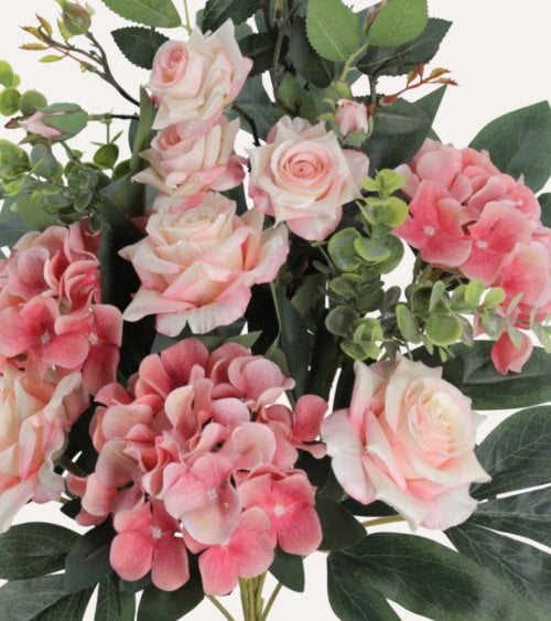 Palma Decorativa Rosas y Hortensias de Poliéster y Plástico
