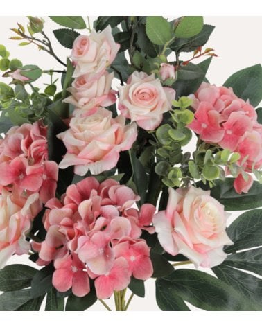 Palma Decorativa Rosas y Hortensias de Poliéster y Plástico