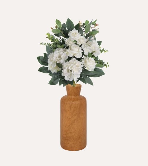 Palma Decorativa Rosas y Hortensias de Poliéster y Plástico