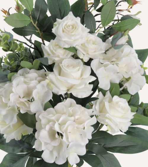 Palma Decorativa Rosas y Hortensias de Poliéster y Plástico
