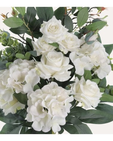 Palma Decorativa Rosas y Hortensias de Poliéster y Plástico
