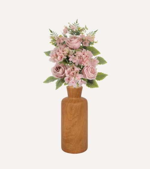 Palma Decorativa Rosas y Hortensias de Poliéster y Plástico