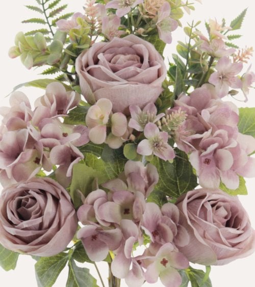 Palma Decorativa Rosas y Hortensias de Poliéster y Plástico