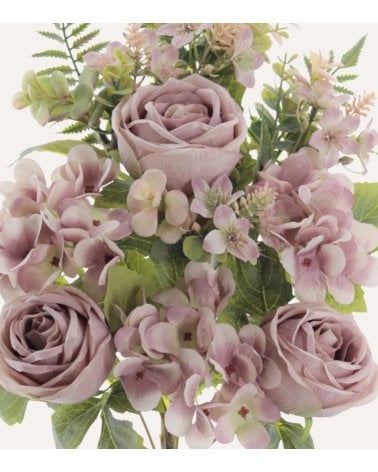 Palma Decorativa Rosas y Hortensias de Poliéster y Plástico
