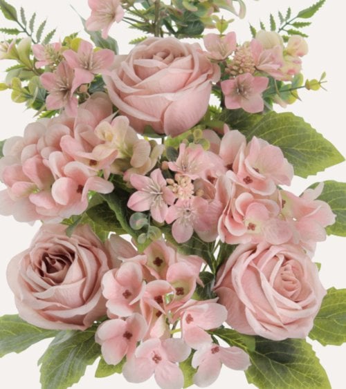 Palma Decorativa Rosas y Hortensias de Poliéster y Plástico