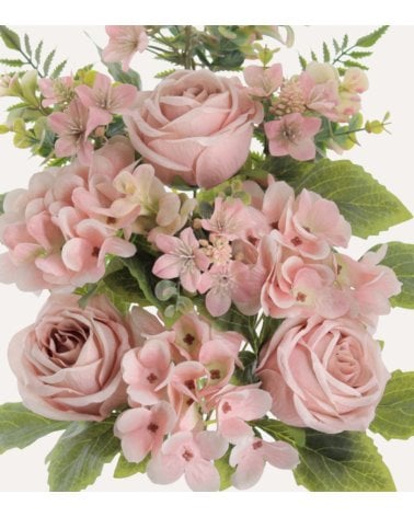 Palma Decorativa Rosas y Hortensias de Poliéster y Plástico