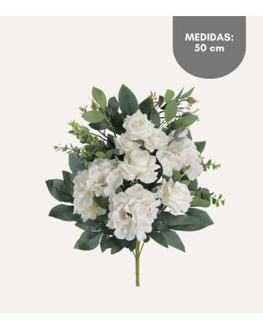 Palma Decorativa Rosas y Hortensias de Poliéster y Plástico