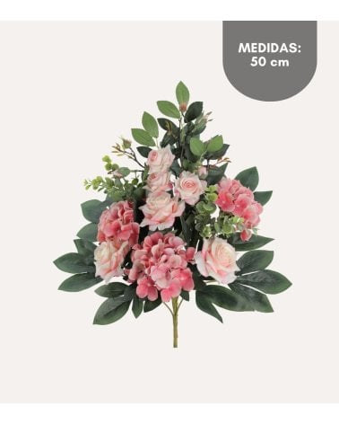 Palma Decorativa Rosas y Hortensias de Poliéster y Plástico