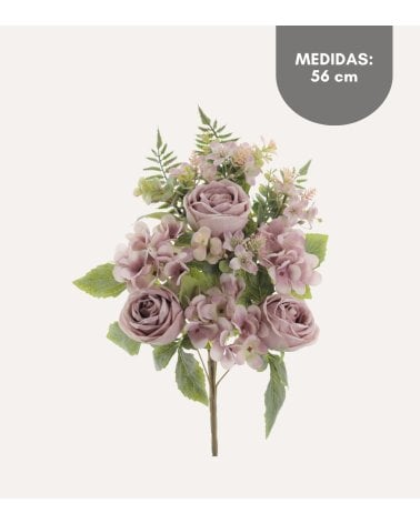 Palma Decorativa Rosas y Hortensias de Poliéster y Plástico