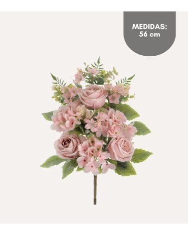 Palma Decorativa Rosas y Hortensias de Poliéster y Plástico