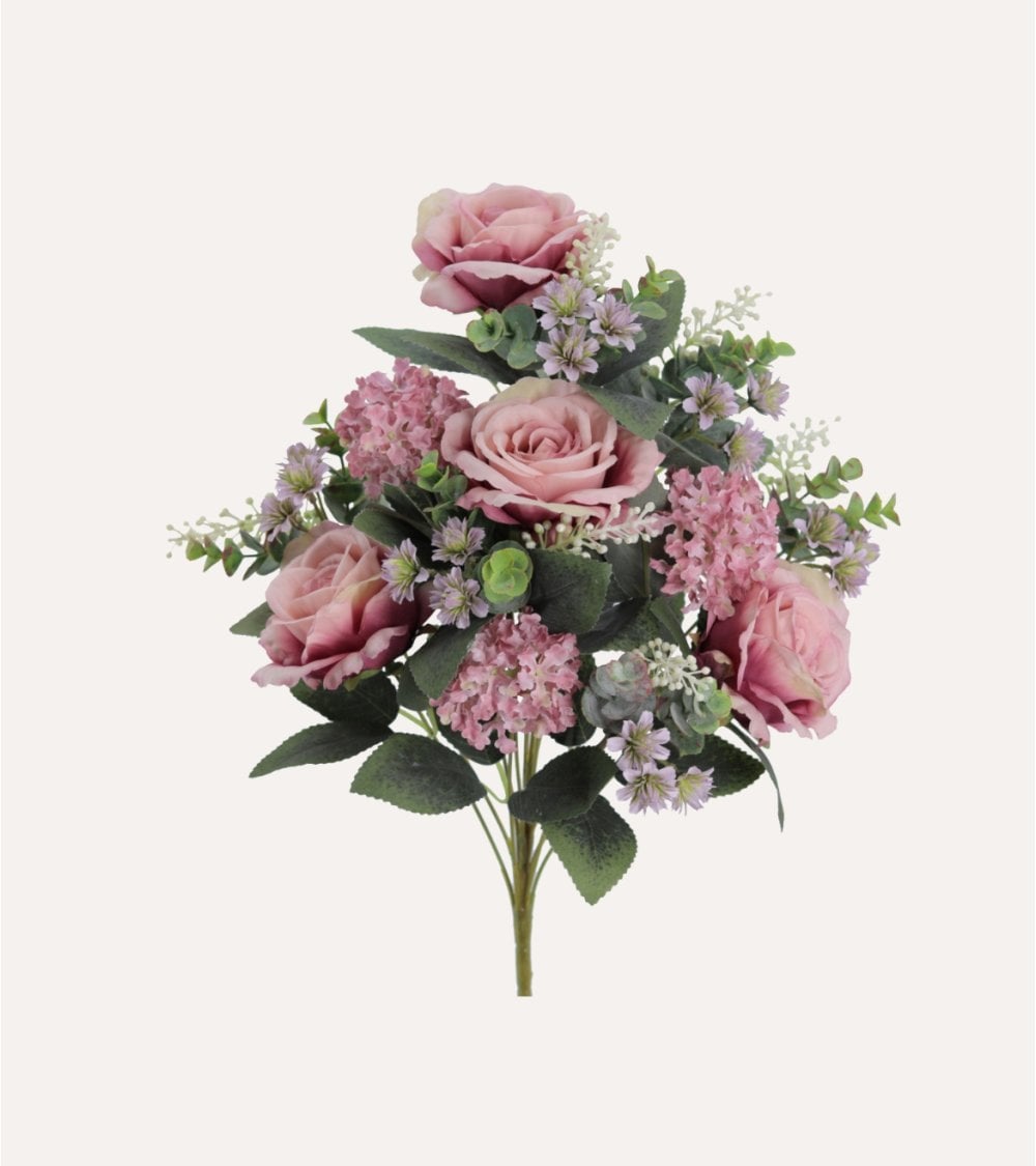 Palma Decorativa Rosas y Viburnos de Poliéster y Plástico