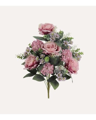 Palma Decorativa Rosas y Viburnos de Poliéster y Plástico