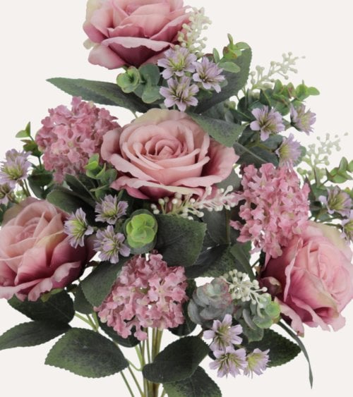 Palma Decorativa Rosas y Viburnos de Poliéster y Plástico
