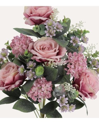 Palma Decorativa Rosas y Viburnos de Poliéster y Plástico