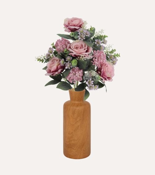 Palma Decorativa Rosas y Viburnos de Poliéster y Plástico