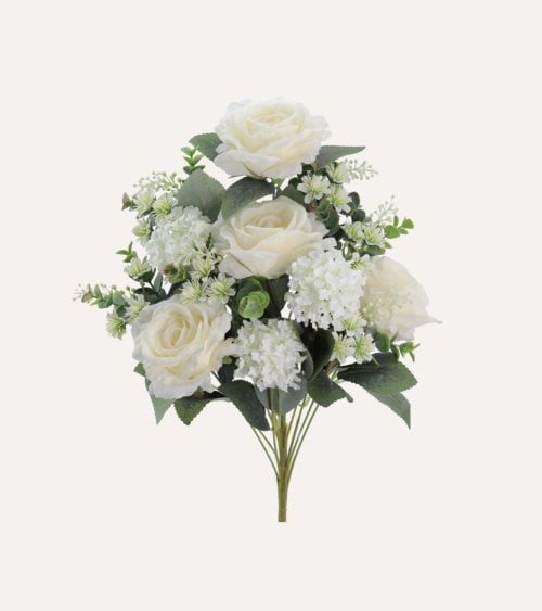 Palma Decorativa Rosas y Viburnos de Poliéster y Plástico