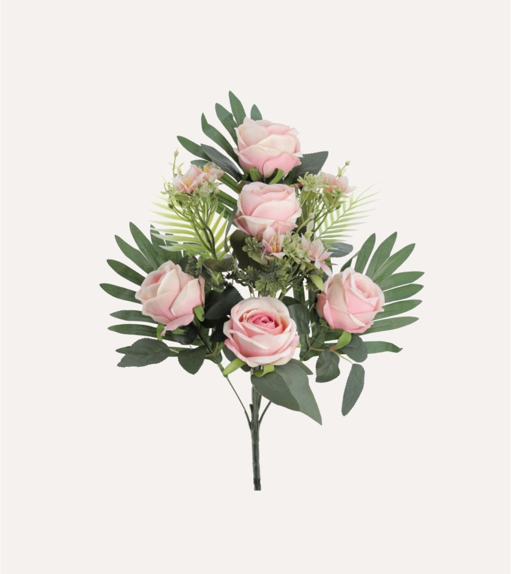 Palma Decorativa Rosa Repollo de Poliéster y Plástico