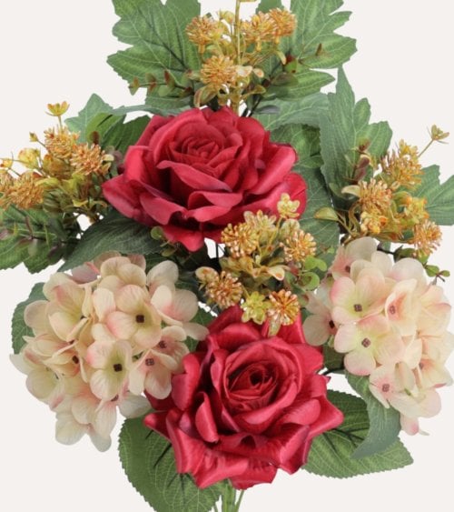 Palma Decorativa Hortensias y Rosas de Poliéster y Plástico