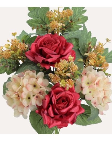 Palma Decorativa Hortensias y Rosas de Poliéster y Plástico