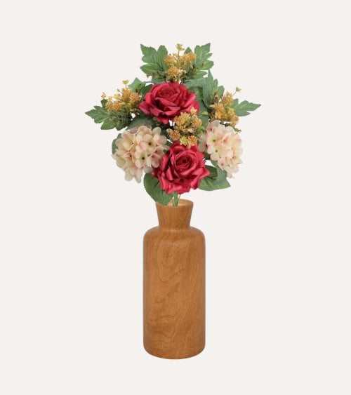 Palma Decorativa Hortensias y Rosas de Poliéster y Plástico