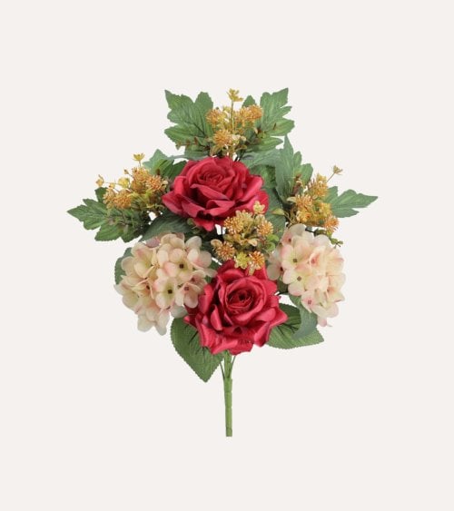 Palma Decorativa Hortensias y Rosas de Poliéster y Plástico