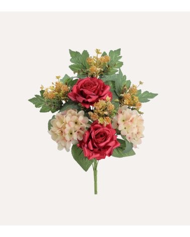Palma Decorativa Hortensias y Rosas de Poliéster y Plástico