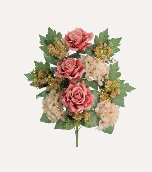 Palma Decorativa Hortensias y Rosas de Poliéster y Plástico