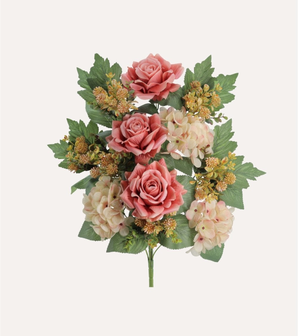 Palma Decorativa Hortensias y Rosas de Poliéster y Plástico