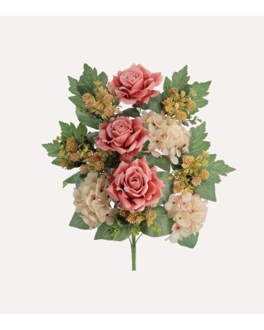 Palma Decorativa Hortensias y Rosas de Poliéster y Plástico